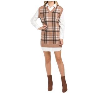 Tahari Plaid Sweater Vest Shirt Dress Size Large